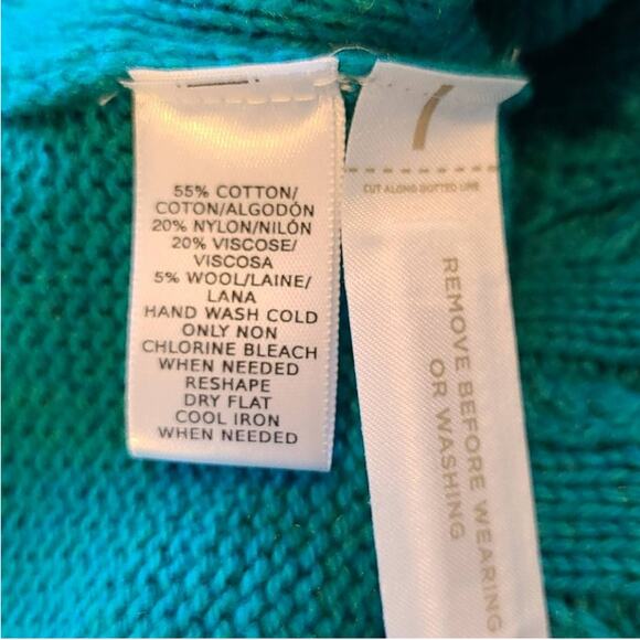 LOFT Sweater Women's XS Turquoise Cable Knit Wool Blend Preppy Career NEW - Picture 7 of 7